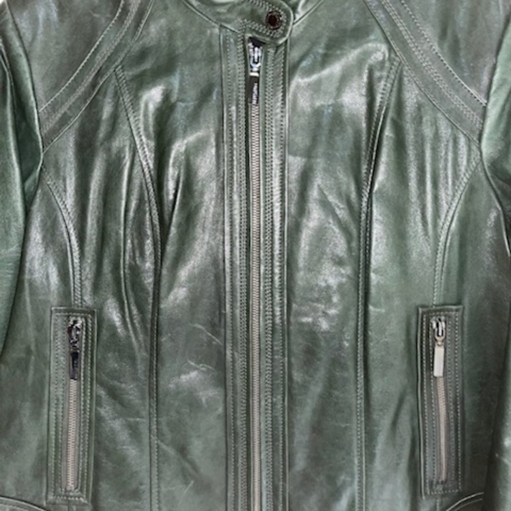 Bernardo Green Leather Jacket used but never worn